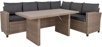 Zestaw mebli ogrodowych z technorattanu narożnik ze stołem szary – obraz-1