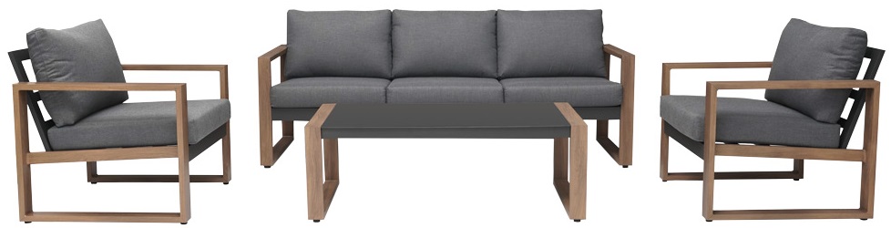 Zestaw ogrodowy 4 el. dwa fotele, sofa i stolik kawowy aluminium szaro-brązowy – obraz-1