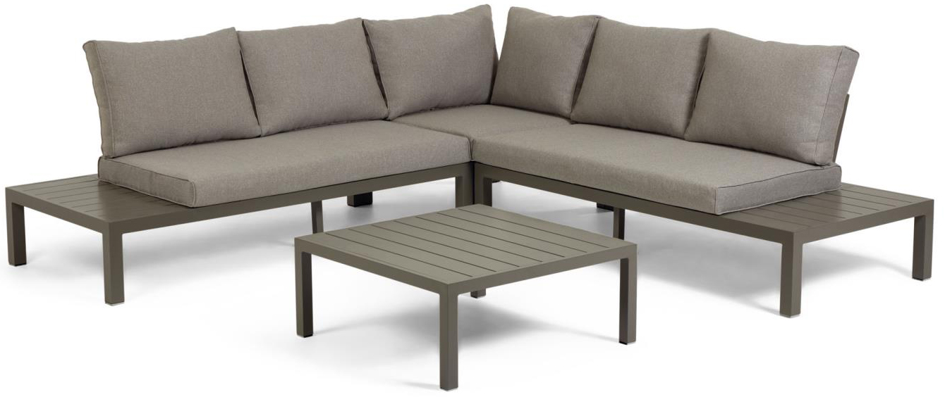 Meble ogrodowe narożnik ze stolikiem brązowe – obraz-1