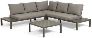 Meble ogrodowe narożnik ze stolikiem brązowe – obraz-1