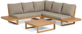 Meble ogrodowe narożnik ze stolikiem beżowy drewno akacjowe – obraz-1