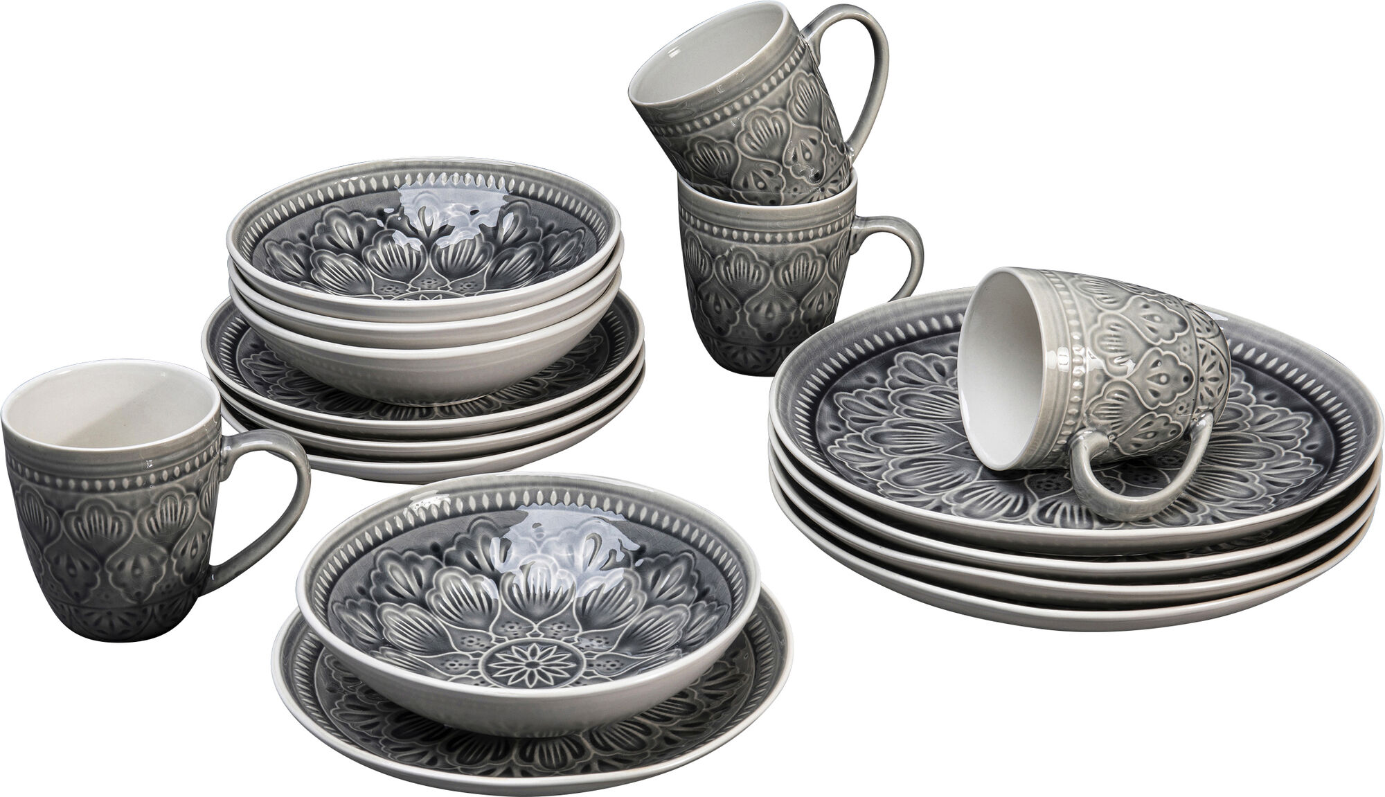 Set di stoviglie Sicilia Mandala grigio (16-part) – immagine-1.