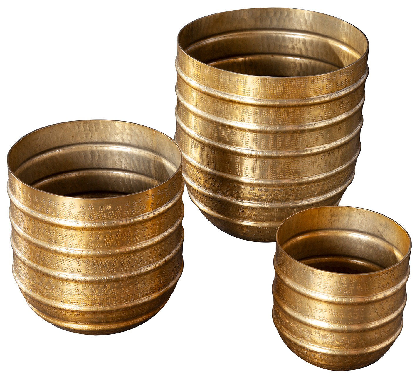 Zestaw eleganckich złotych doniczek metalowo-aluminiowych do dekoracji – grafika-1.