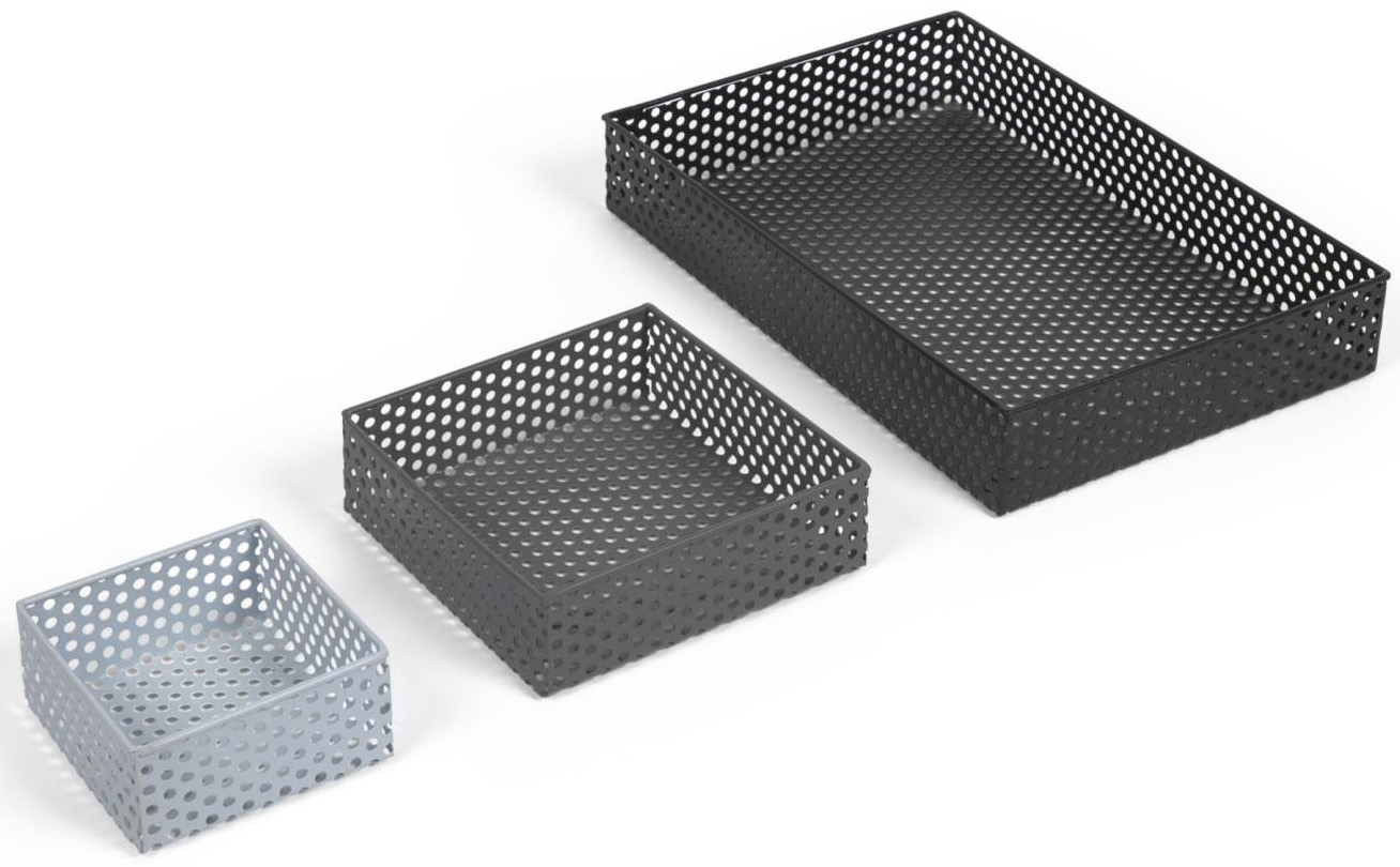 Zestaw trzech organizerów na biurko metalowy szary 32x22 cm – obraz-1