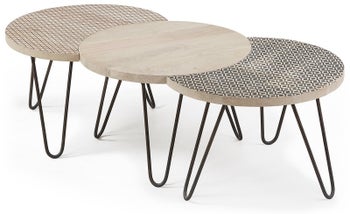 Zestaw trzech stolików kawowych drewniane zdobione łączone – obraz-1