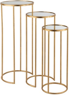 Zestaw trzech stolików kawowych metalowych złotych – obraz-1