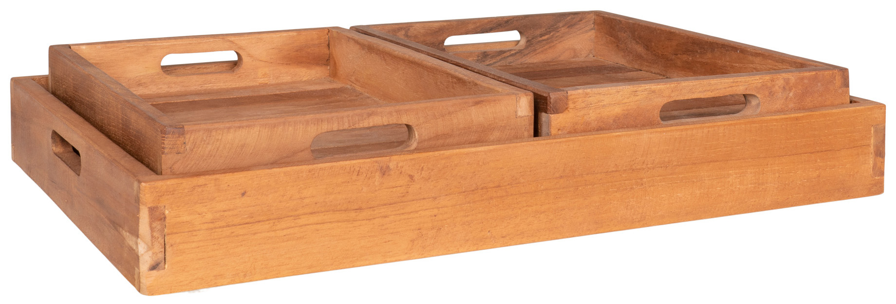 Zestaw 3 tac z drewna tekowego naturalne – grafika-1.