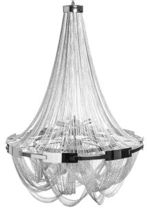 Srebrna lampa wisząca z aluminiowymi łańcuszkami do nowoczesnych wnętrz – grafika-1.