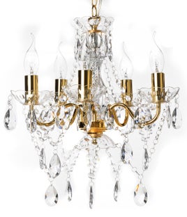 Żyrandol ze złotymi akcentami i przezroczystymi kryształkami do nowoczesnych wnętrz – grafika-1.
